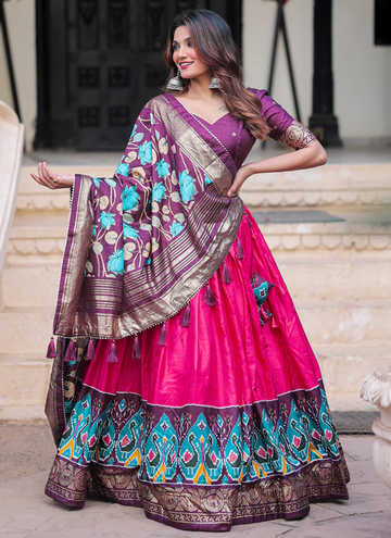 Digital Printed Dola Silk Foil Work Pink Lehenga Choli Set